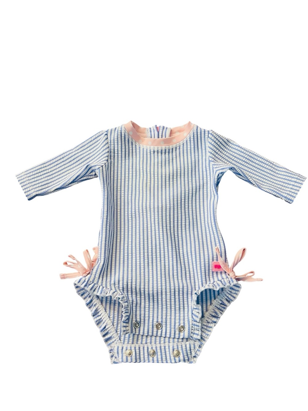 Ruffle Butts French Blue & White Striped Long-Sleeve One-Piece Swimsuit